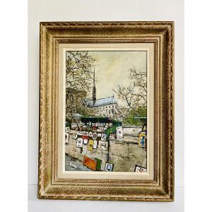 Peinture Notre Dame et les bouquinistes - GIL